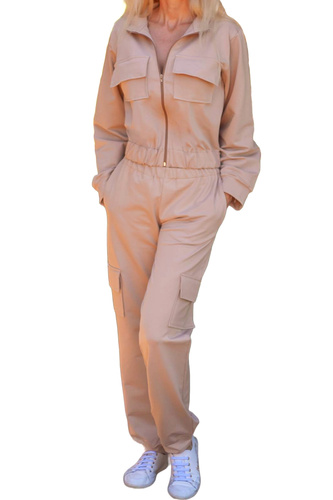 Mili Mirale női tréningruha pamutból, kényelmes szett zsebekkel - lengyel gyártmány - bézs színű