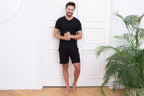 Ikar Férfi póló, cowl neck Olasz divat - fekete