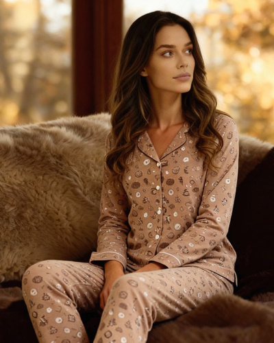 482/434 Smile 4 Cornette női pizsama - pamut, kigombolt, gallérral, gallérral