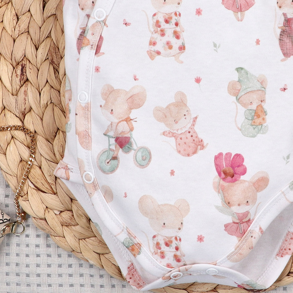 Nini Little Mouse bababody organikus pamut átlapolt rövid ujjú bőrbarát