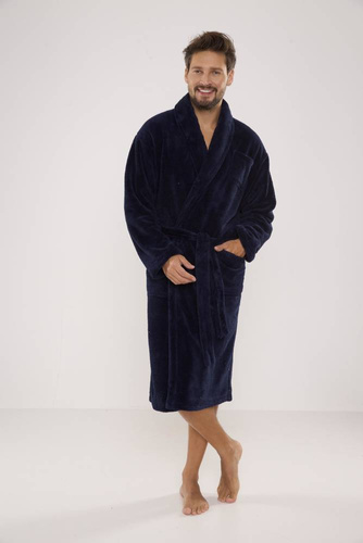 811 De Lafense férfi plüss fürdőköpeny - tengerészkék
