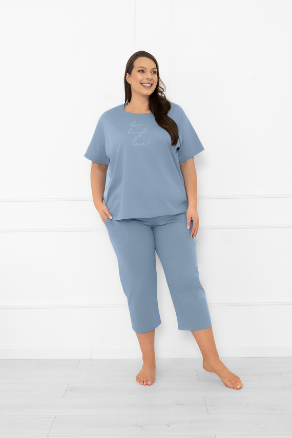 Női pizsama Ksara - rövid ujjú, 3/4-es nadrág, pamut Italian Fashion - steel