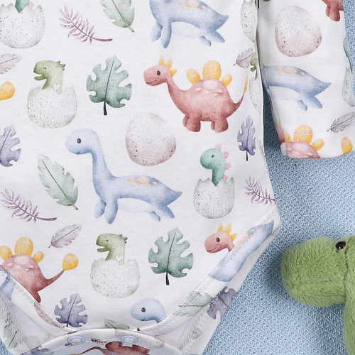 ABN-5564 Dino Explorer body Nini organikus pamutból, hosszú ujjú, nyomtatott mintával