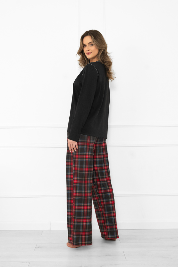 Italian Fashion női pizsama sötét melange-pamut, hosszú ujjú és hosszú nadrág, kockás