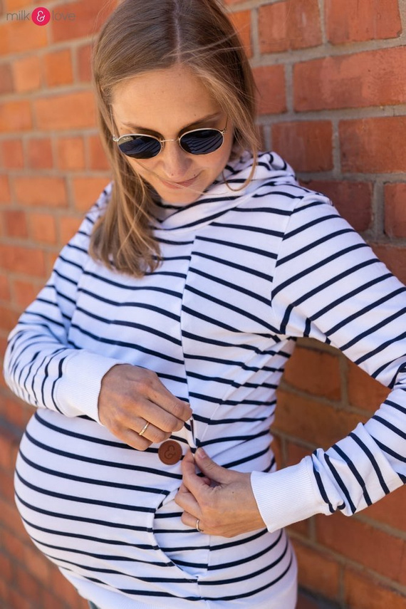 Milk Please bluza do karmienia Milk&Love z kapturem w granatowo-białe paski