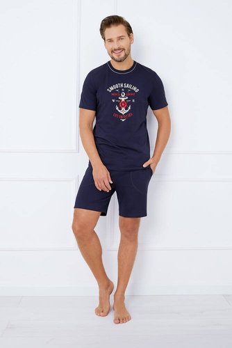 Port Férfi rövid ujjú pizsama, rövidnadrág Italian Fashion - tengerészkék
