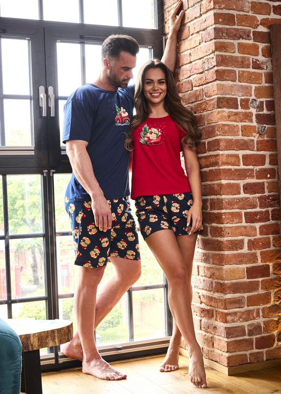 326/291 Teddy 4 Cornette férfi pizsama - karácsonyi, tengerészkék, pamut, rövid ujjú