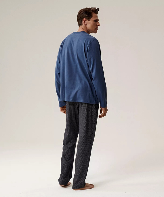 Férfi pizsama NMP-389 Atlantic - kék pamut, hosszú ujjú, stílusos szett a hűvös éjszakákhoz