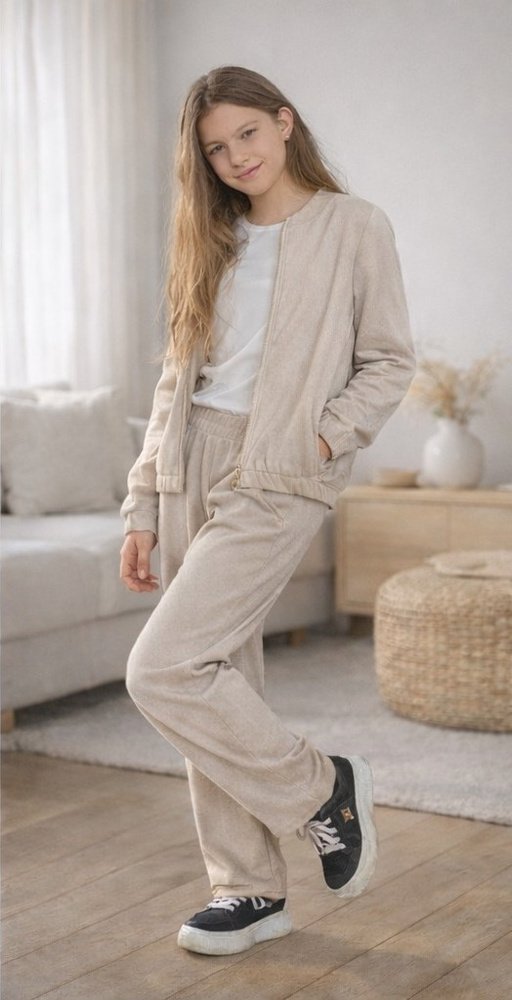 Cord Bambarillo bézs baby cord cipzáras pulóver