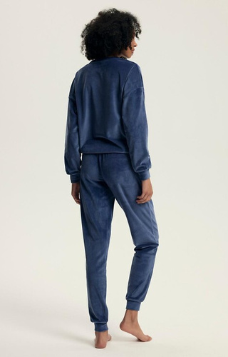 43722 Delanie Női Henderson hosszú ujjú, hosszú ujjú és nadrágos, tengerészkék bársony pizsama