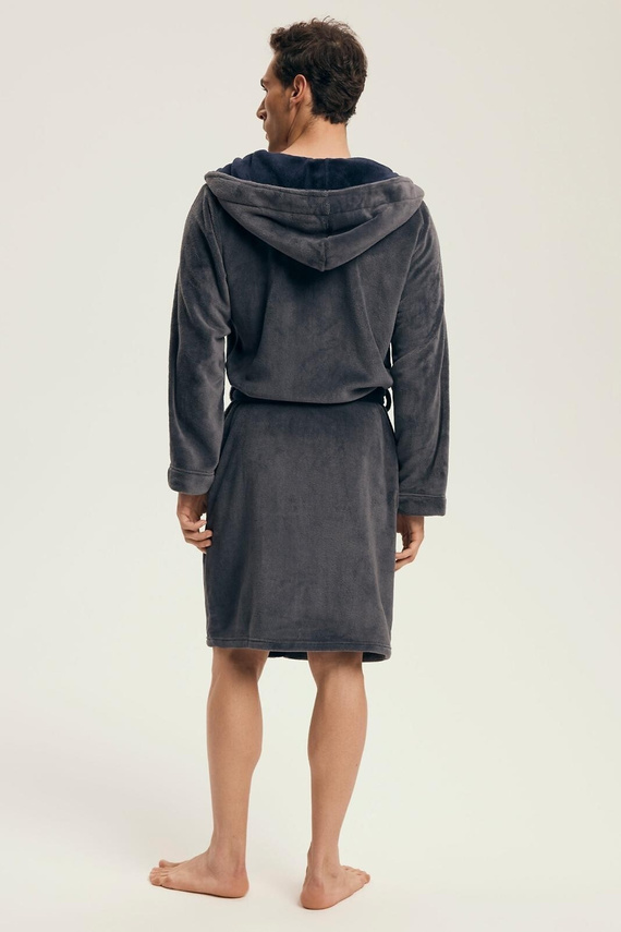 Henderson férfi fürdőköpeny 43377 Natch szürke- kapucni, meleg kötés, kényelem és elegancia