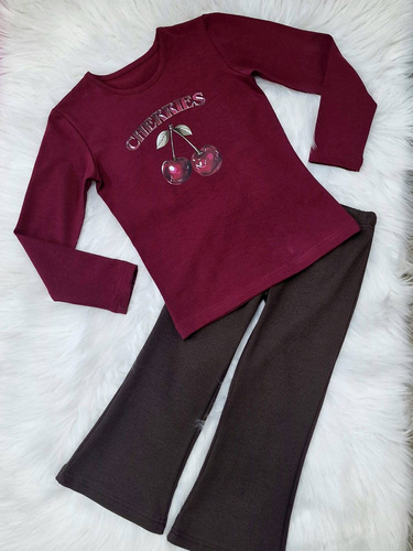 Cherries Bambarillo lány blúz gesztenyebarna - pamut, hosszú ujjú, nyomtatott