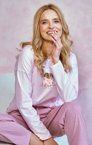 3434 Elisa Női pizsama Taro - 100% pamut, hosszú ujjú, kutyusos mintás, hosszú ujjú