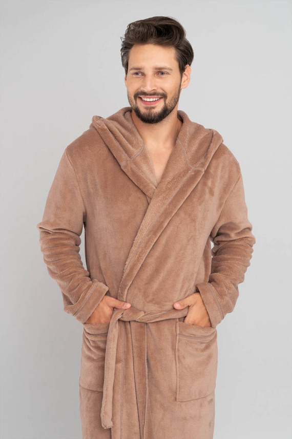 Mimas Férfi kapucnis fürdőköpeny olasz divat - teve színű