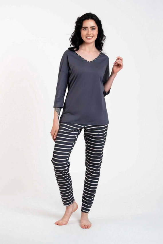 Betty Női pizsama 3/4 ujjú, hosszú nadrágos olasz divat - grafit/grafit nyomtatás