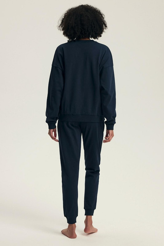 Henderson női pizsama 43705 Delancy tengerészkék - pamut, hosszú ujjú, kényelmes és elegáns