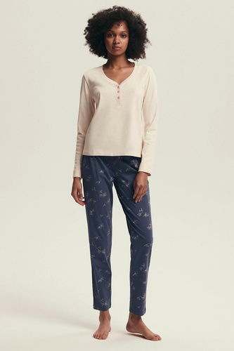 Női pizsama 43698 Delanie Henderson krém - pamut, hosszú ujjú, elegáns szabású