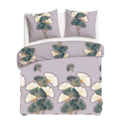 31510/2 Flanelove ágynemű Darymex bézs zöld ginkgo levelek szett, 100% pamut, meleg és puha