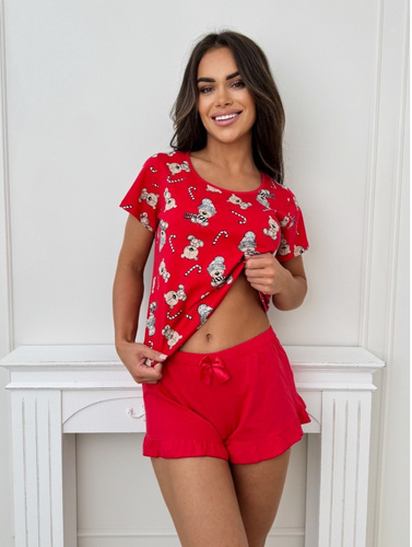 Bear Short Donna női pizsama - pamut, ünnepi, fodros, fodros