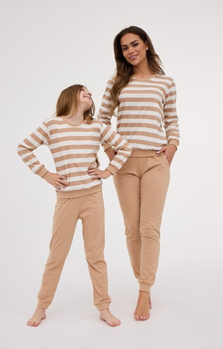 635/467 Cornette női pizsama Molly 2 | Pamut, csíkos, ekrü - zsebes nadrág nélkül