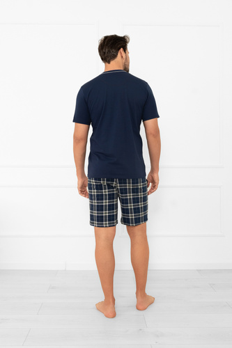 Férfi pizsama Andreas - rövid ujjú, hosszú nadrág, pamut Italian Fashion - tengerészkék/print