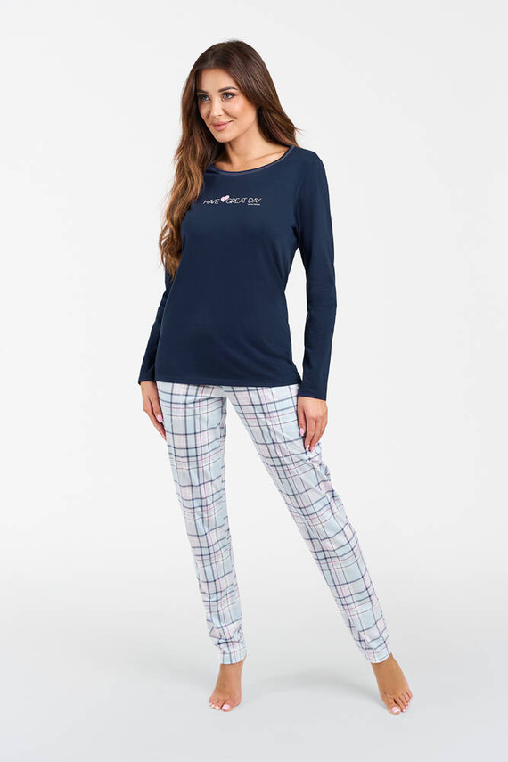 Glamour Női pizsama hosszú ujjú és hosszú nadrág olasz divat - tengerészkék/print