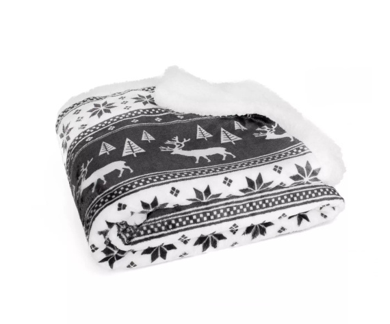 SACO karácsonyi takaró hamu - puha és meleg rénszarvasokkal és karácsonyfákkal díszes zsákban