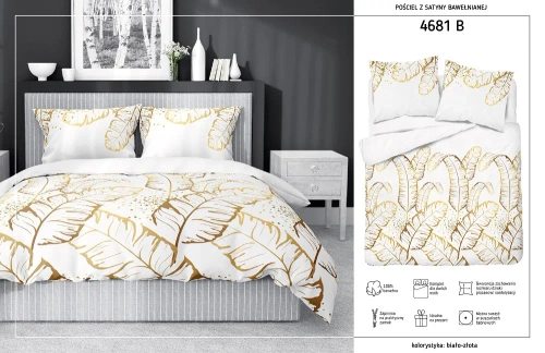4681 B Home Satin Pościel satynowa liście Detexpol biały