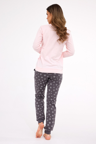 163/461 Snow Női pizsama Cornette rózsaszín pamut, hosszú ujjú | Kényelem és téli stílus | Kényelem és téli stílus