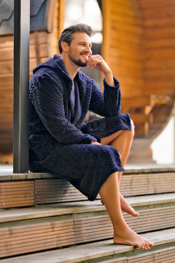 Zygmunt Férfi fürdőköpeny kapucnival Italian Fashion - tengerészkék