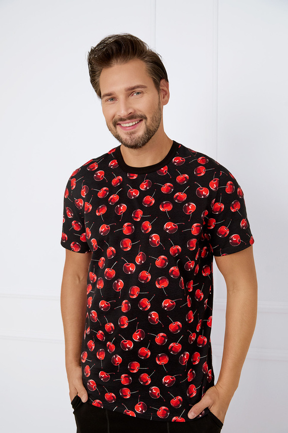 Cherry Férfi rövid ujjú pizsama, rövidnadrág Italian Fashion - print/fekete