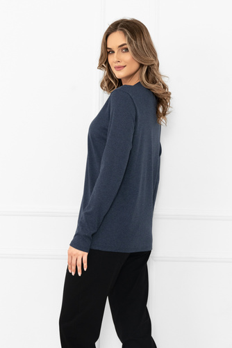 Gordo blúz női olasz divat tengerészkék - klasszikus, pamut, hosszú ujjú, hosszú ujjú