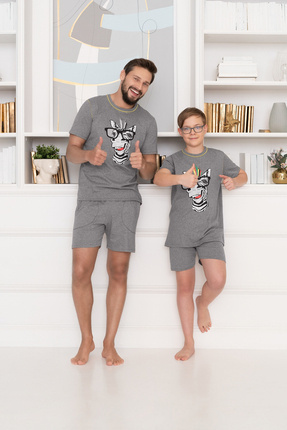 Crazy Boys' rövid ujjú pizsama, nadrág Italian Fashion- medium melange