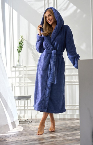 2556 Heaven Női hosszú köpeny L&L kapucnival - tengerészkék színben