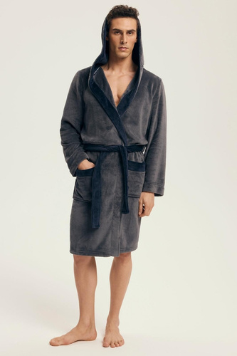 Henderson férfi fürdőköpeny 43377 Natch szürke- kapucni, meleg kötés, kényelem és elegancia