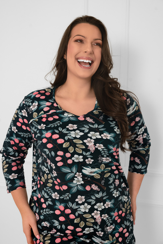 Női 3/4 ujjú pamut hálóing Lucja - virágmintás Olasz divat