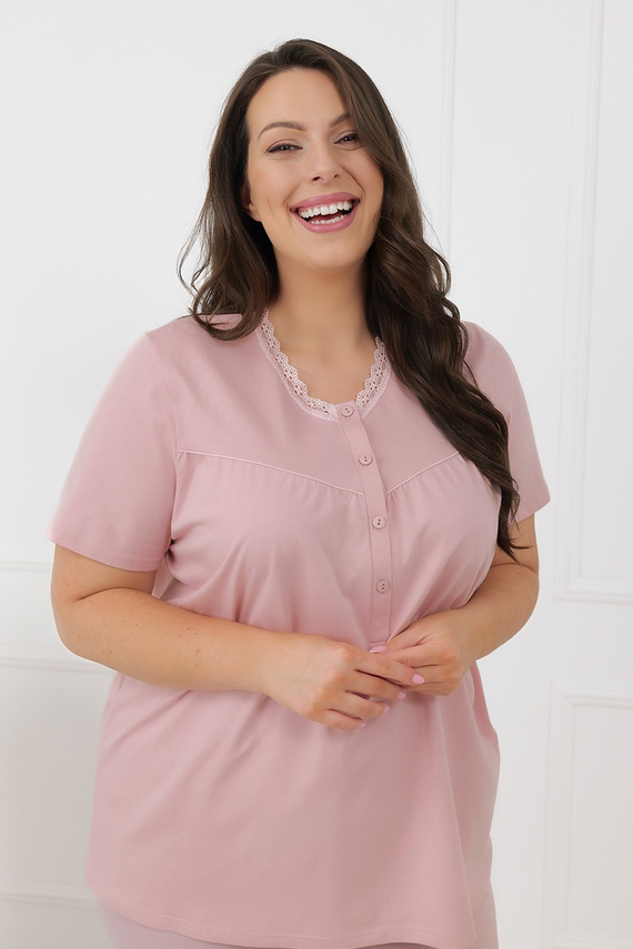 Hemaria Italian Fashion női pamut 3/4-es plus size pizsama rózsaszín