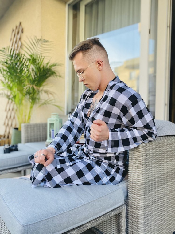 338 Crêpe férfi/női De Lafense köntös - fekete/fehér