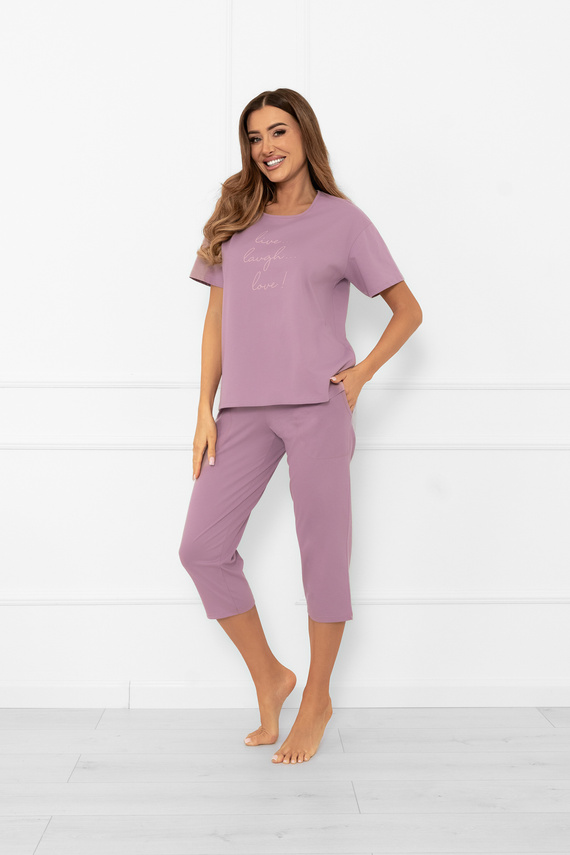 Női pizsama Ksara - rövid ujjú, nadrág 3/4, pamut Olasz divat - heather