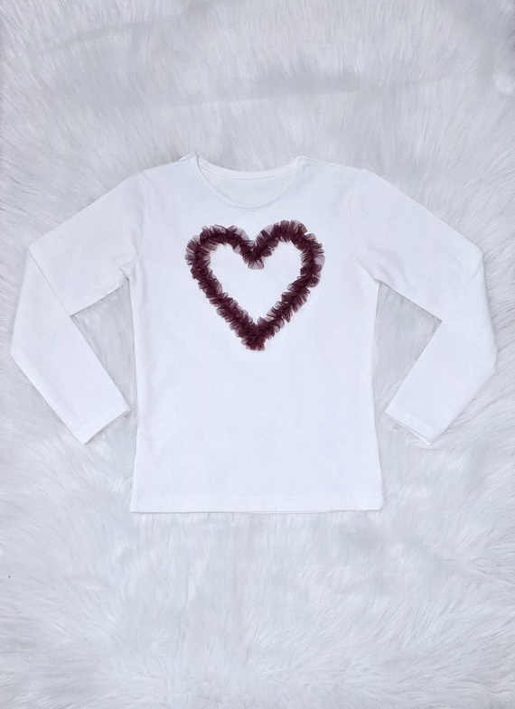 Mia Bambarillo ekrü bordó bordó szív-pamut lány blúz tüll szívvel