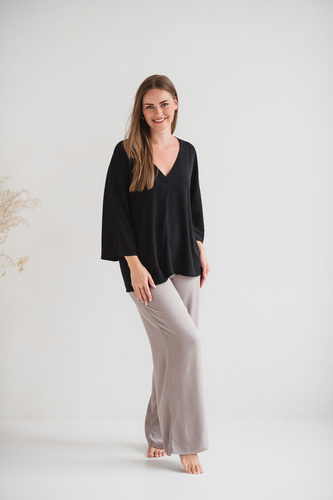 Mamafullness Terhességi blúz szoptatáshoz Milk&Love fekete- viszkóz, 3/4 ujjú, oversize, szoptatáshoz