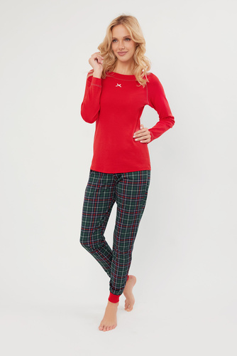 Foggia női pizsama hosszú ujjú, hosszú nadrág olasz divat - piros/print