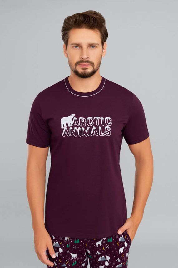 Manfred Férfi rövid ujjú pizsama, hosszú nadrág Olasz divat - bordó/print bordó