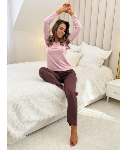 Női pizsama Donna Daphne rózsaszín - viszkóz, hosszú ujjú, elegáns és kényelmes