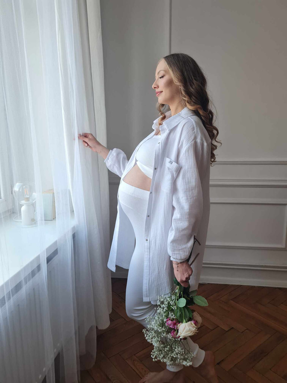 3411C/E Magas derekú, bordázott kismama leggings - kényelem és stílus egyben - ekrü színű