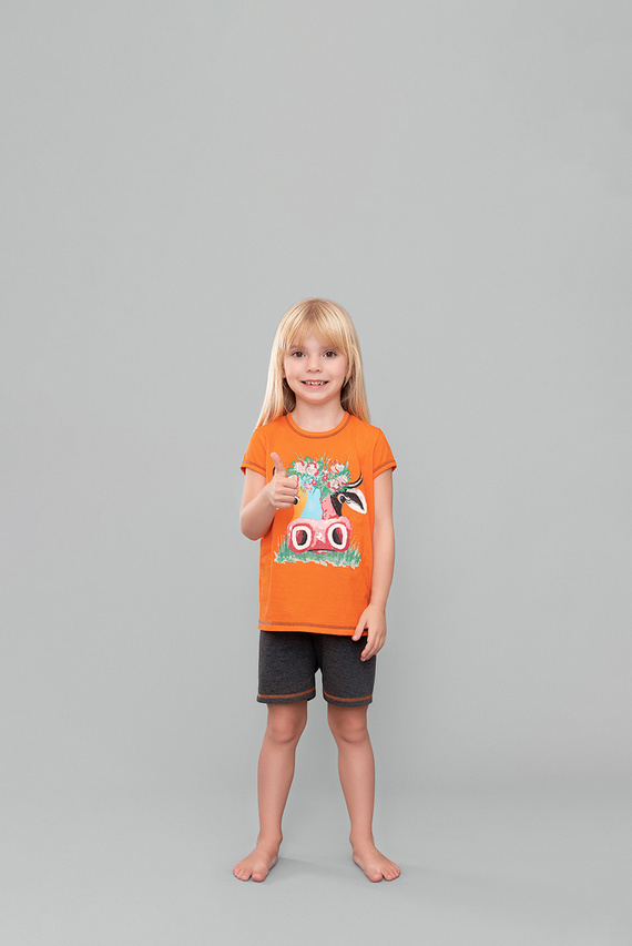 Szőke lány pizsama Italian Fashion - narancs/sötét melange