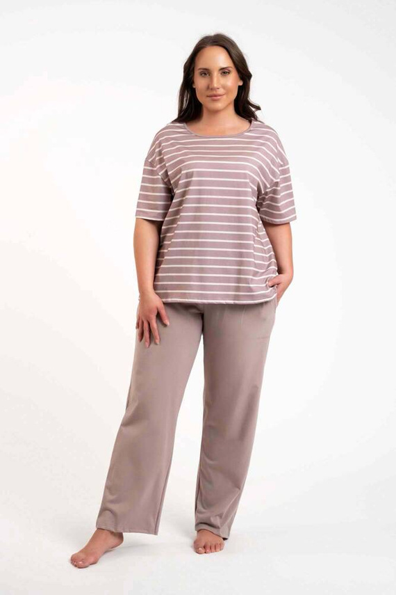 Betty Női rövid ujjú pizsama, hosszú nadrág Olasz divat - cappuccino/print cappuccino