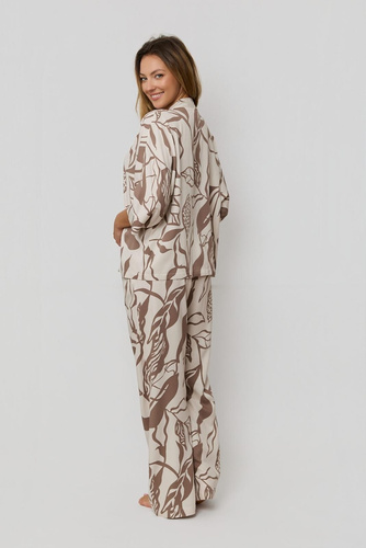 Női pizsama Luna PX63 Mefemi by Nipplex mocha- 100% Viszkóz, növényi nyomtatás, gombok, hosszú nadrág | Premium Comfort