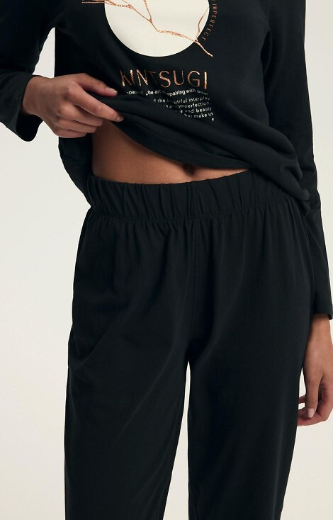 43727 Dairoku Henderson női pizsama fekete - pamut, hossz. ujj és nadrág