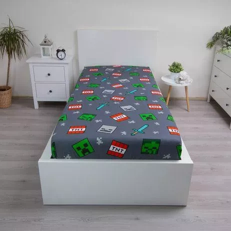 Minecraft 'We Got This' pamut lepedő elasztikus szürke Jerry Fabrics - 100% pamut
